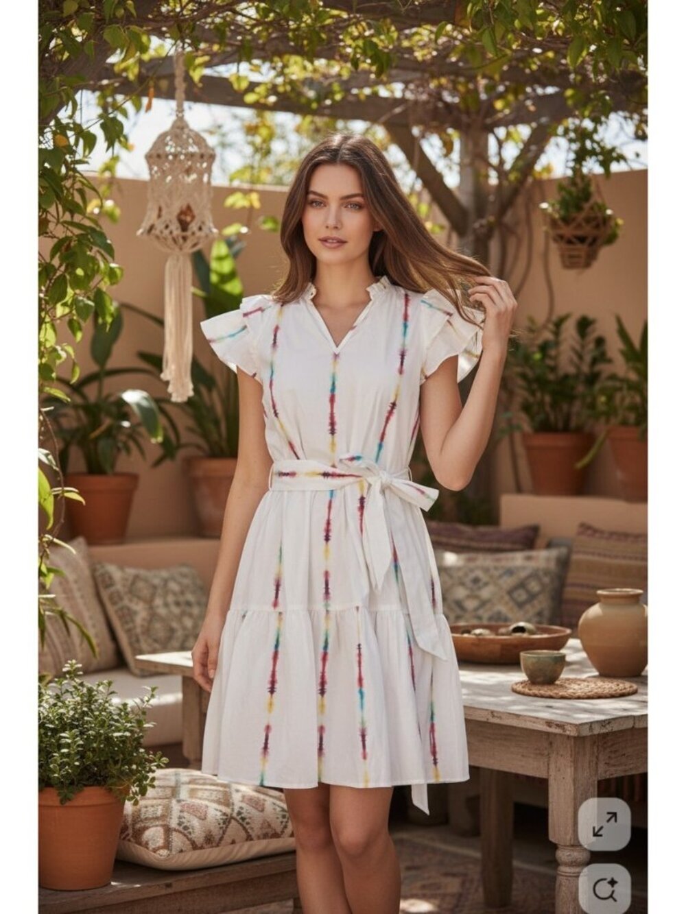 Charlotte Brody Shirtdress Womens Size S White Tie-Dye Stripe Belted Boho